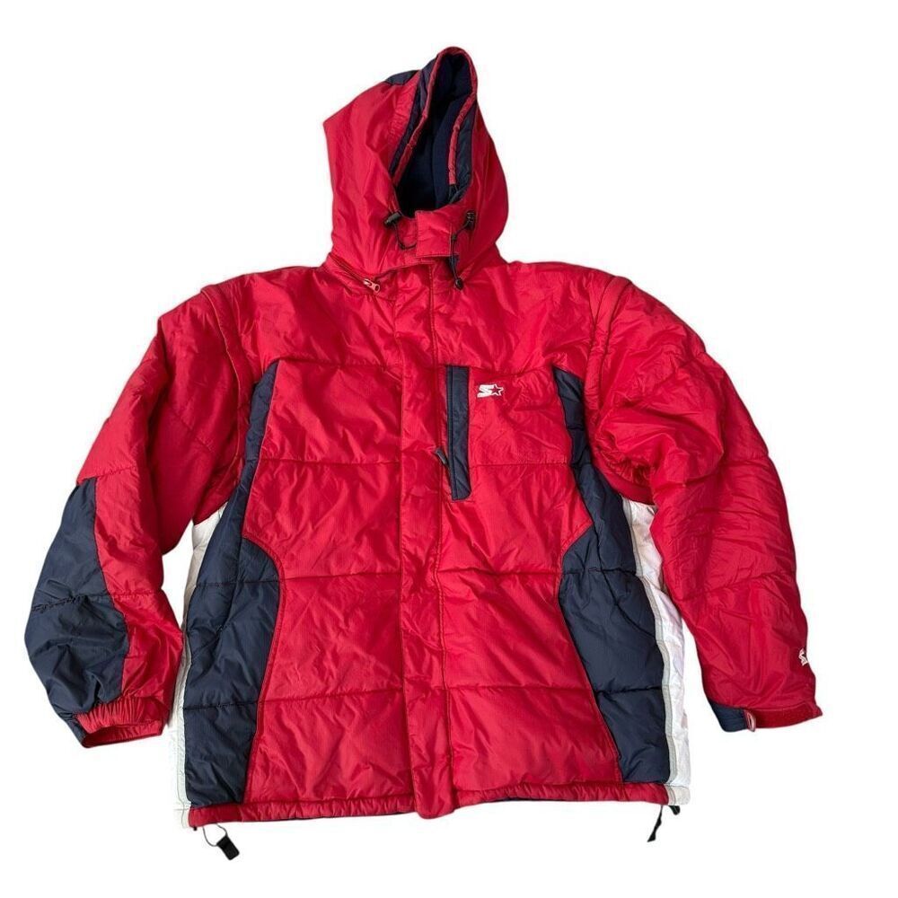 Starter vintage Reversible Zip Front Hooded Puffer Jacket Men's size XL 46/48